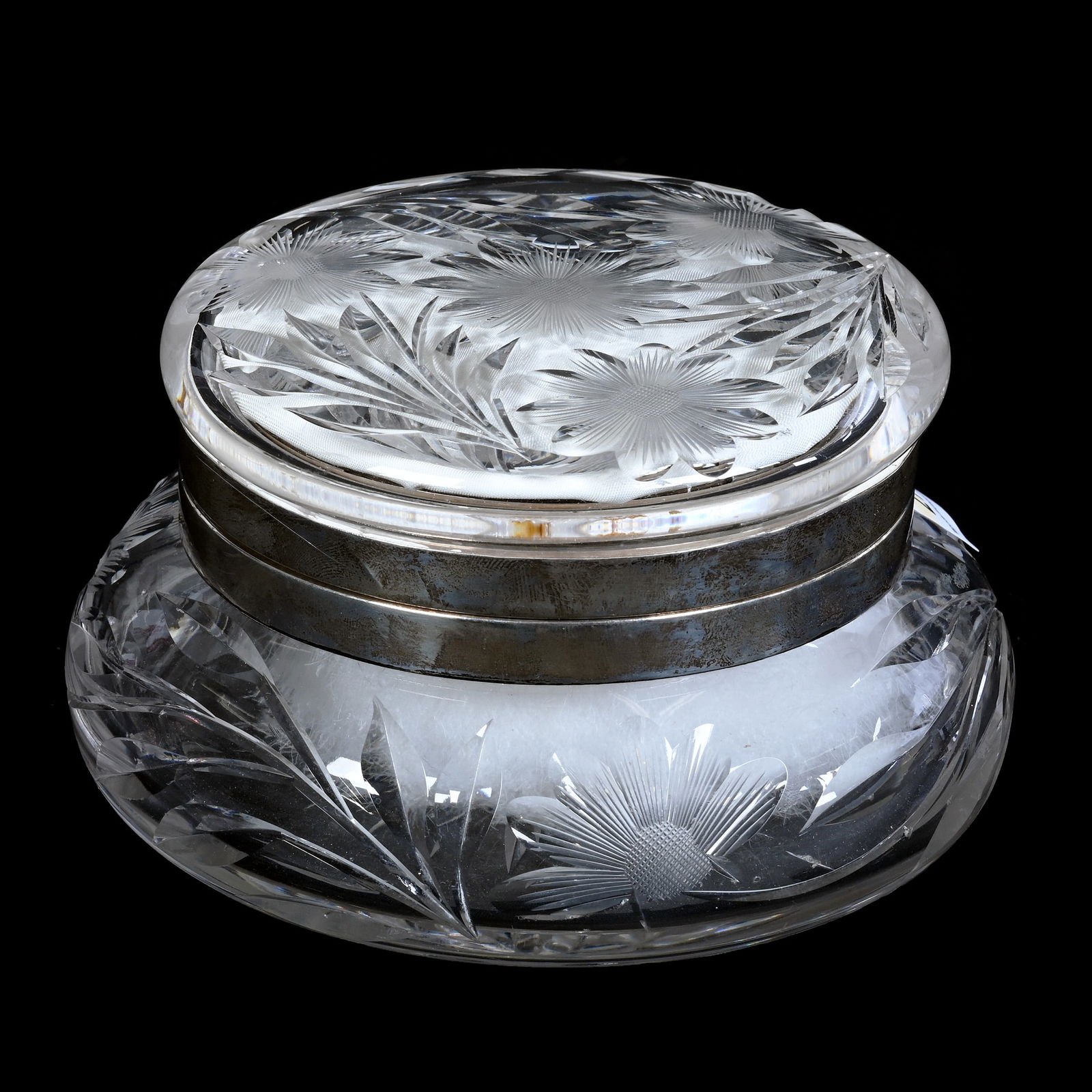 Powder Box, American Brilliant Cut Glass, Engraved Floral Pattern (1 of 5)