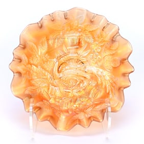 Bowl, Carnival Glass, Peacock And Urn By Millersburg, Marigold