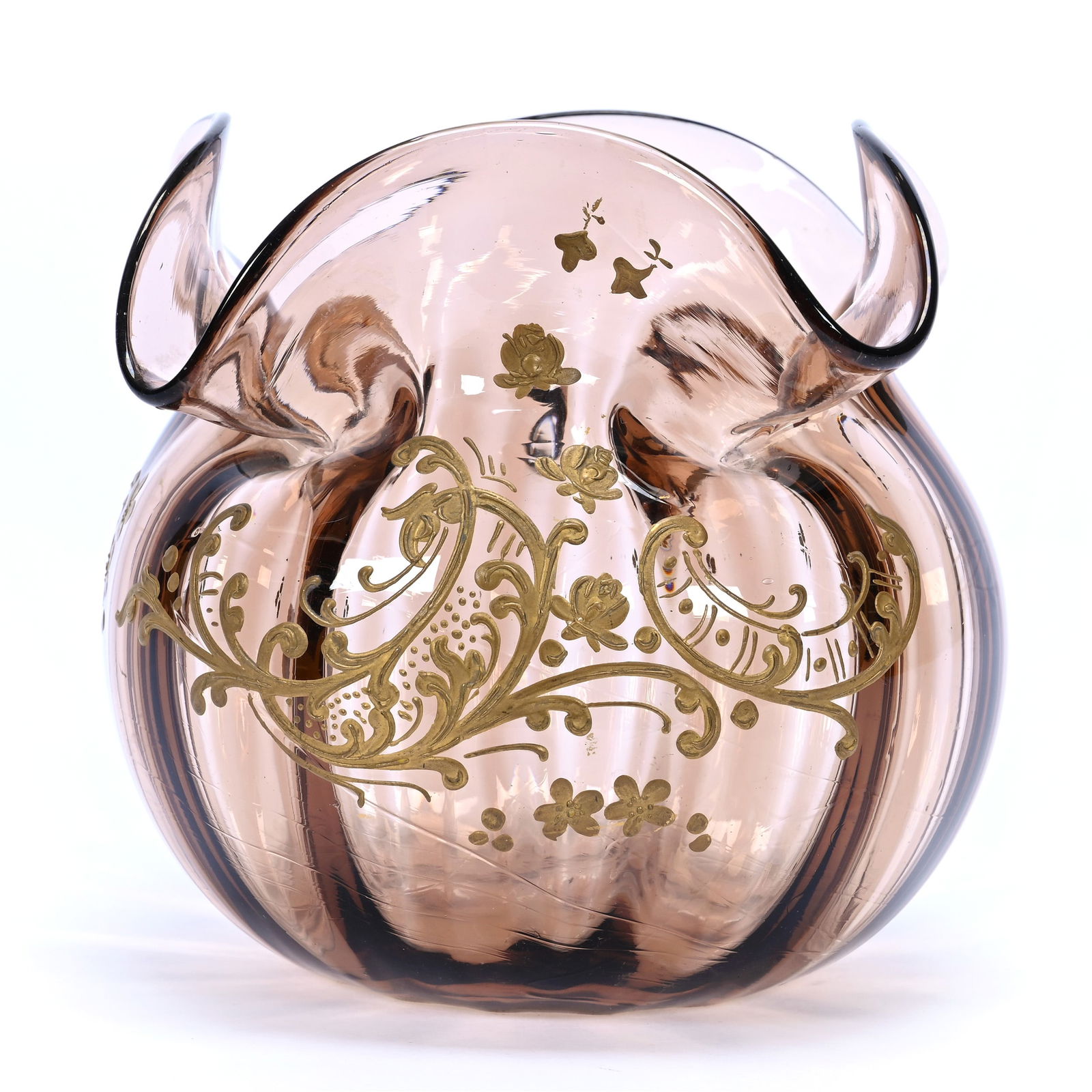 Rosebowl Signed Mt. Joye Art Glass, Smokey Amber (1 of 3)