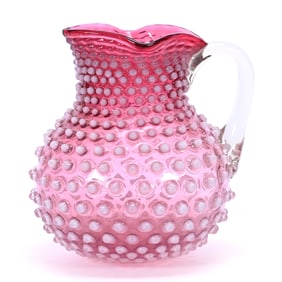 Water Pitcher, Cranberry Opalescent Hobnail