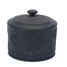 Round Covered Box Marked Wedgwood Black Basalt