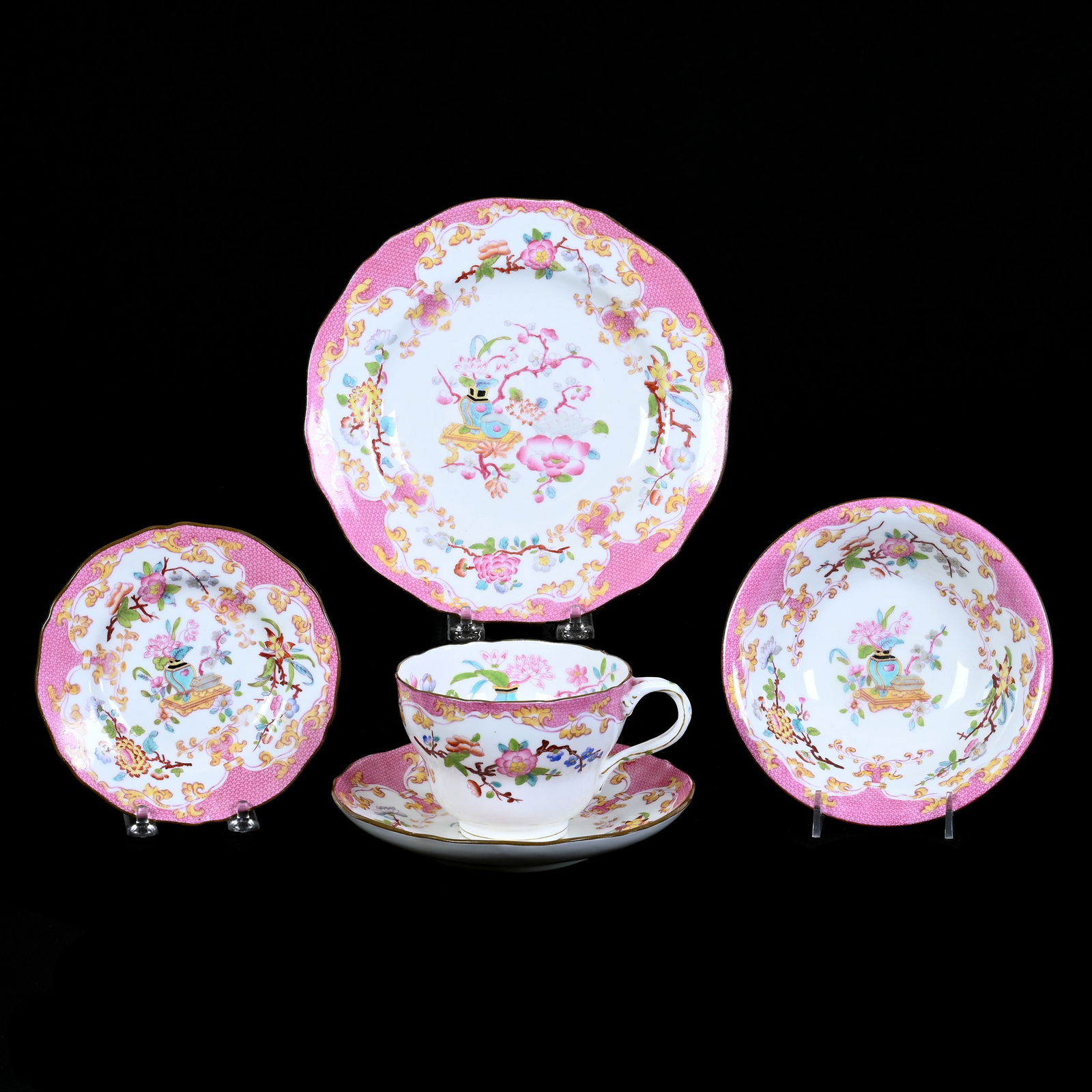 Breakfast Set, Five Piece, Marked Minton 3970 Bone China: Breakfast Set, Five Piece, Marked Minton 3970 Bone China, (1) 8.75" Plate, (1) 7" Dish, (1) 6.5" Bowl, (1) Cup And Saucer, Small Saucer With Rim Chip, Missouri Private Collection.