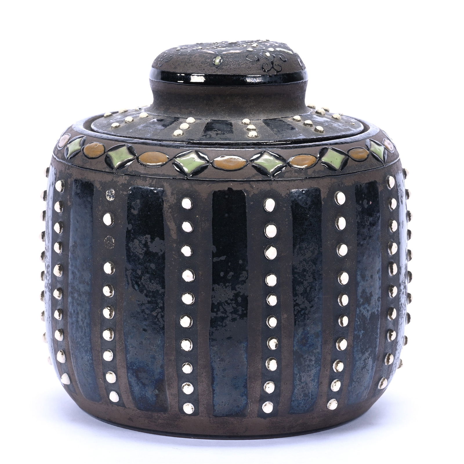 Humidor Marked Nippon, Brown And Black Tones, White Beaded Tapestry Highlights (1 of 5)