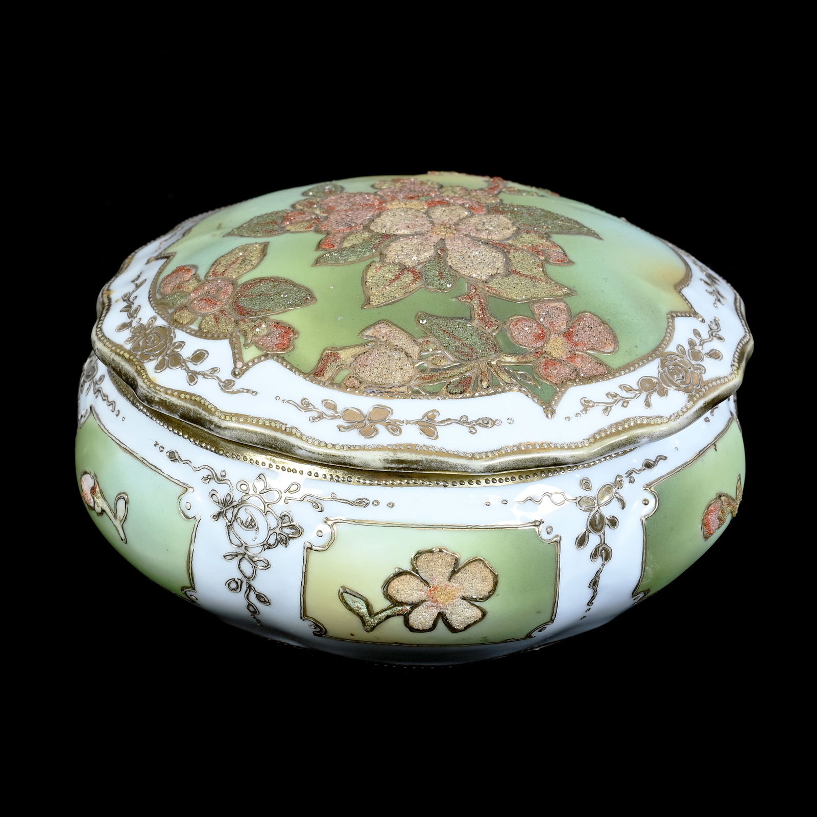 Powder Box Marked Japan, Green And White (1 of 3)