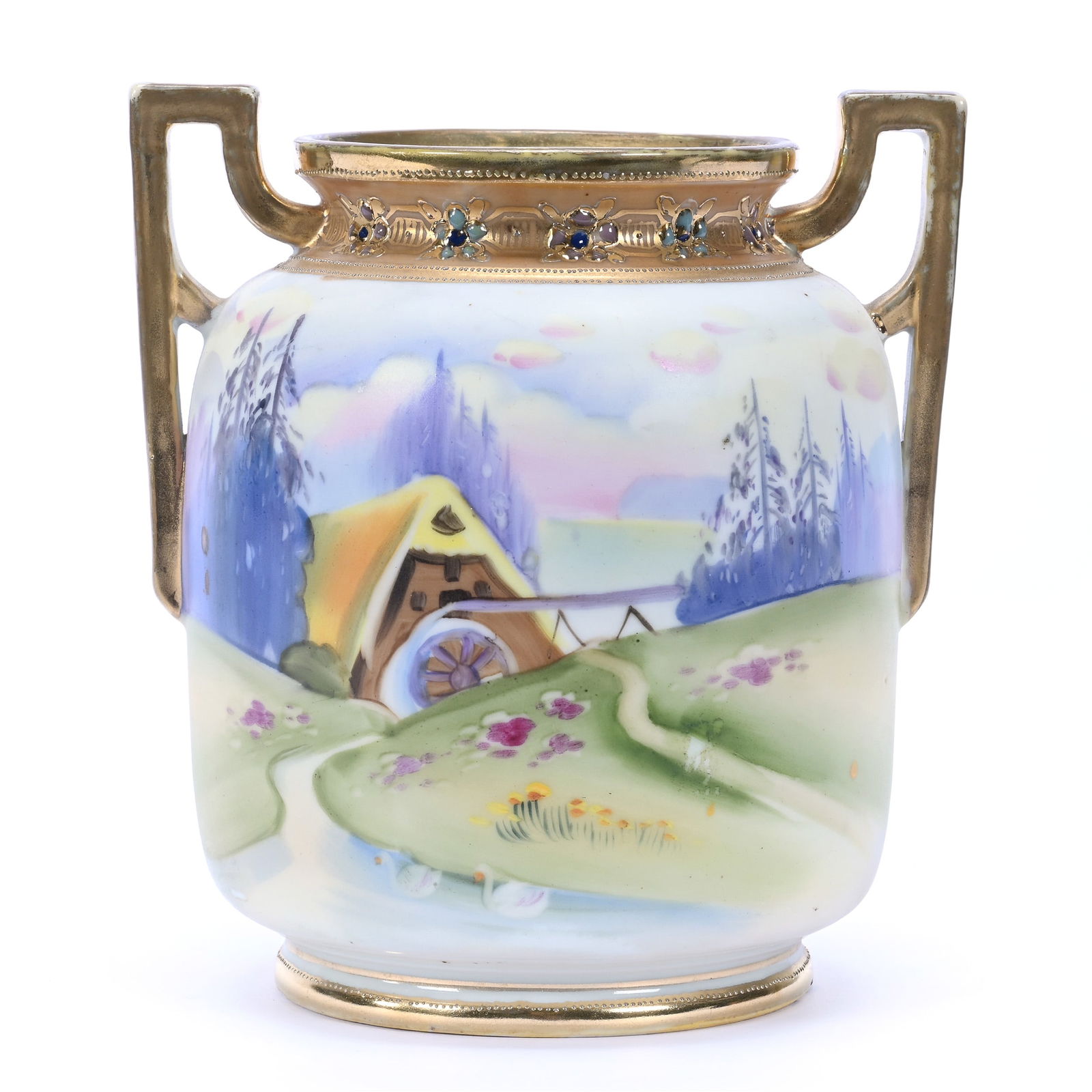 Vase, Two Handles, Marked Nippon (Wreath Mark) (1 of 3)