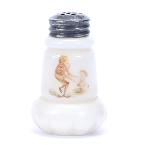 Salt Shaker, White Opal Ware With Brownies Scenic Decor