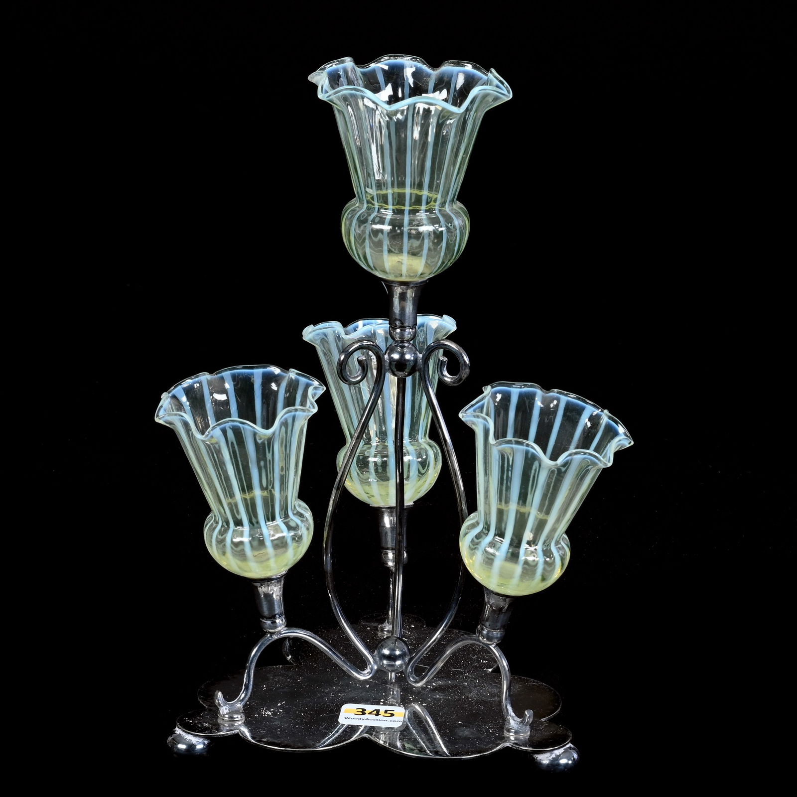 Epergne, Four Lily, Vaseline Opalescent Striped Lilies (1 of 4)