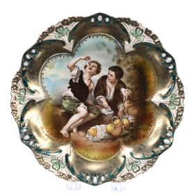 Plate, Unmarked R.S. Prussia, Point & Clover Mold, Melon Eater Decor