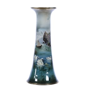 Vase, Unmarked R.S. Prussia, Double Scene Old Man In The Mountain And Swan Scenic Decor
