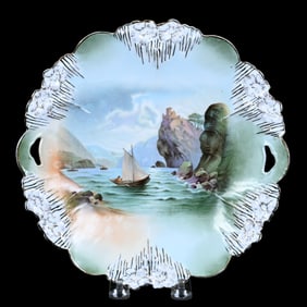 Cake Plate Marked R.S. Prussia, Icicle Mold, Old Man In Mountain Scenic Decor