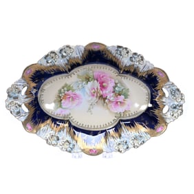 Bread Bowl, Marked R.S. Prussia, Icicle Mold, Cream Center With Cobalt Blue Border