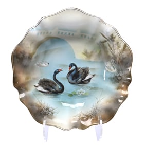Bowl, Marked R.S. Germany, Extremely Rare Black Swan Scenic Decor, Beautiful Example