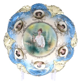 Bowl, Marked R.S. Prussia, Spring Season Center Portrait Decor With Cream And Blue Border