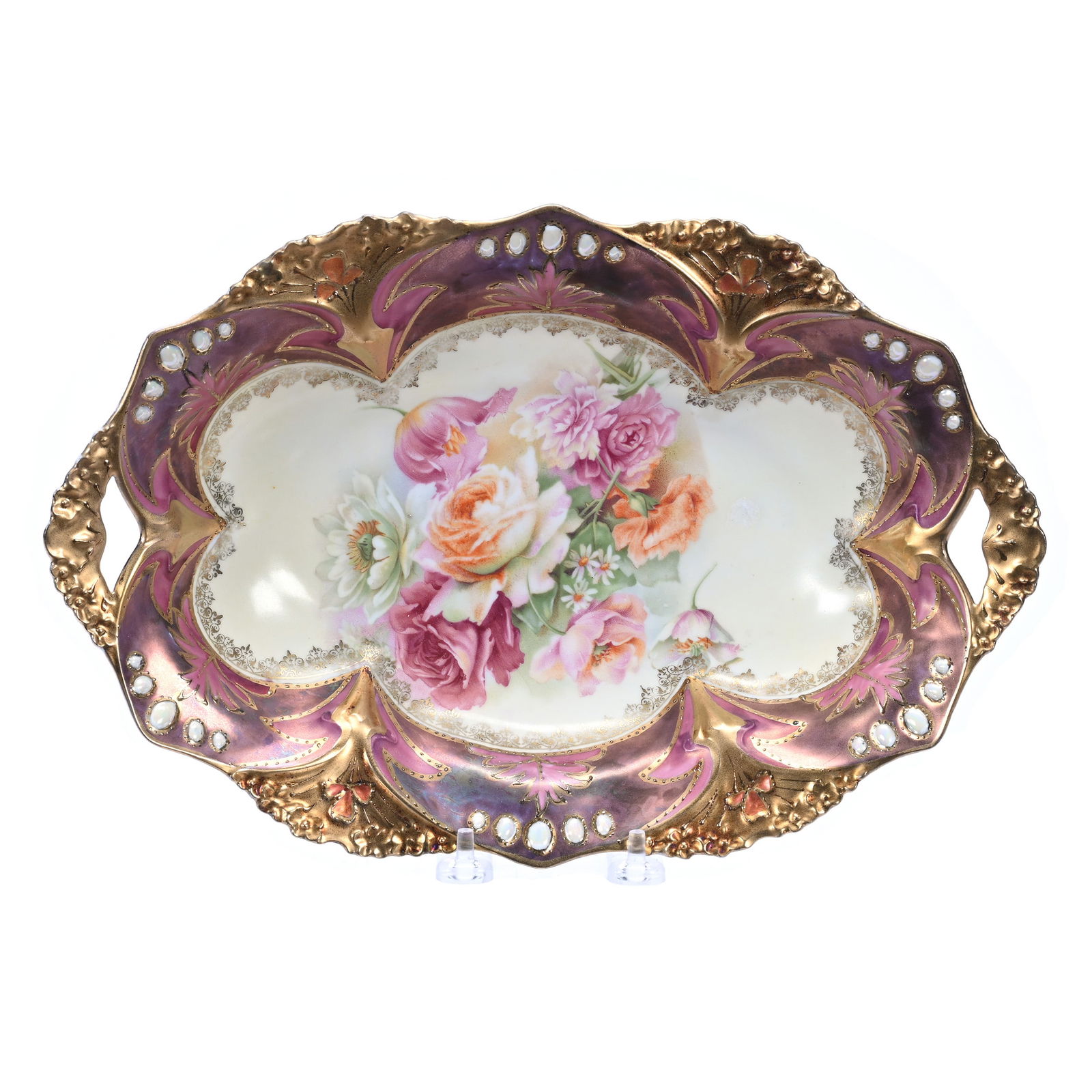 Bread Bowl, Marked R.S. Prussia, Point And Clover Mold, Cream Center With Floral Decor (1 of 2)