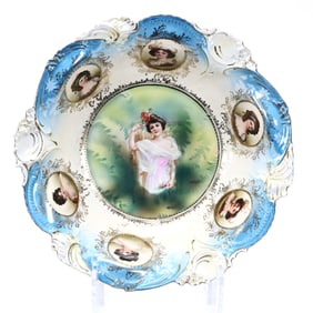 Bowl, Marked R.S. Prussia, Summer Season Center Portrait Decor With Cream And Blue Border