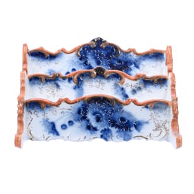 Letter Holder, Unmarked R.S. Prussia, White, Salmon, & Cobalt Blue Tones W/ Gold Stencil Highlights