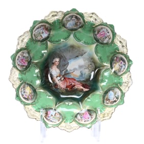 Bowl, Marked R.S. Prussia, Center Scene Of Diana The Huntress , Green And Yellow Border