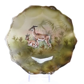 Three Footed Bowl, Marked R.S. Prussia, Mold #341, African Green Tones With Rare Gazelle Scenic