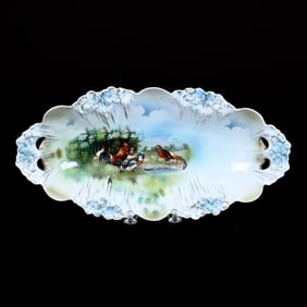 Celery Tray Marked Wheelock Prussia, Icicle Mold, Double Scene Turkey And Duck Decor