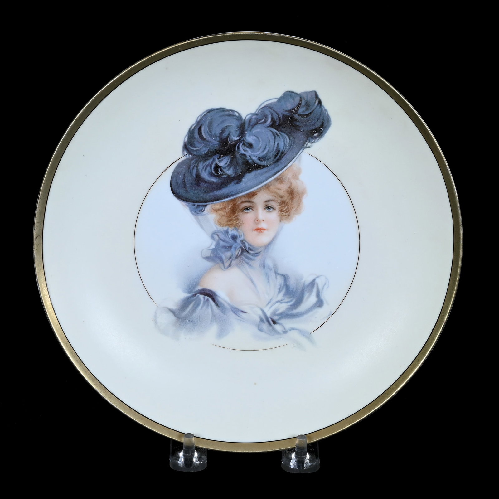 Plate Marked R.S. Prussia Griffin Mark, Gibson Girl "Emma" Portrait: Plate Marked R.S. Prussia Griffin Mark, Gibson Girl "Emma" Portrait, 8.5", Cream And White Background, Illinois Private Collection.