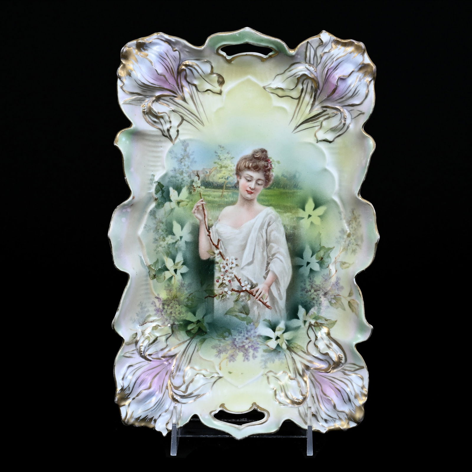 Dresser Tray Marked R.S. Prussia, Iris Mold, Vertical Spring Season Portrait (1 of 2)