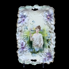 Dresser Tray Marked R.S. Prussia, Carnation Mold, Vertical Spring Season Portrait