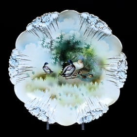 Plate Marked Wheelock Prussia, Icicle Mold, Double Scene Ducks And Duck Runner