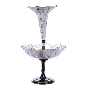 Epergne, Unmarked R.S. Prussia, Bowl And Lily Vase Mounted On Silverplate Stand