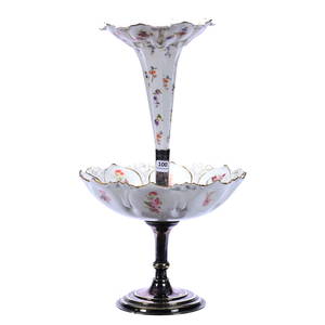 Epergne, Unmarked R.S. Prussia, Bowl And Lily Vase Mounted On Silverplate Stand