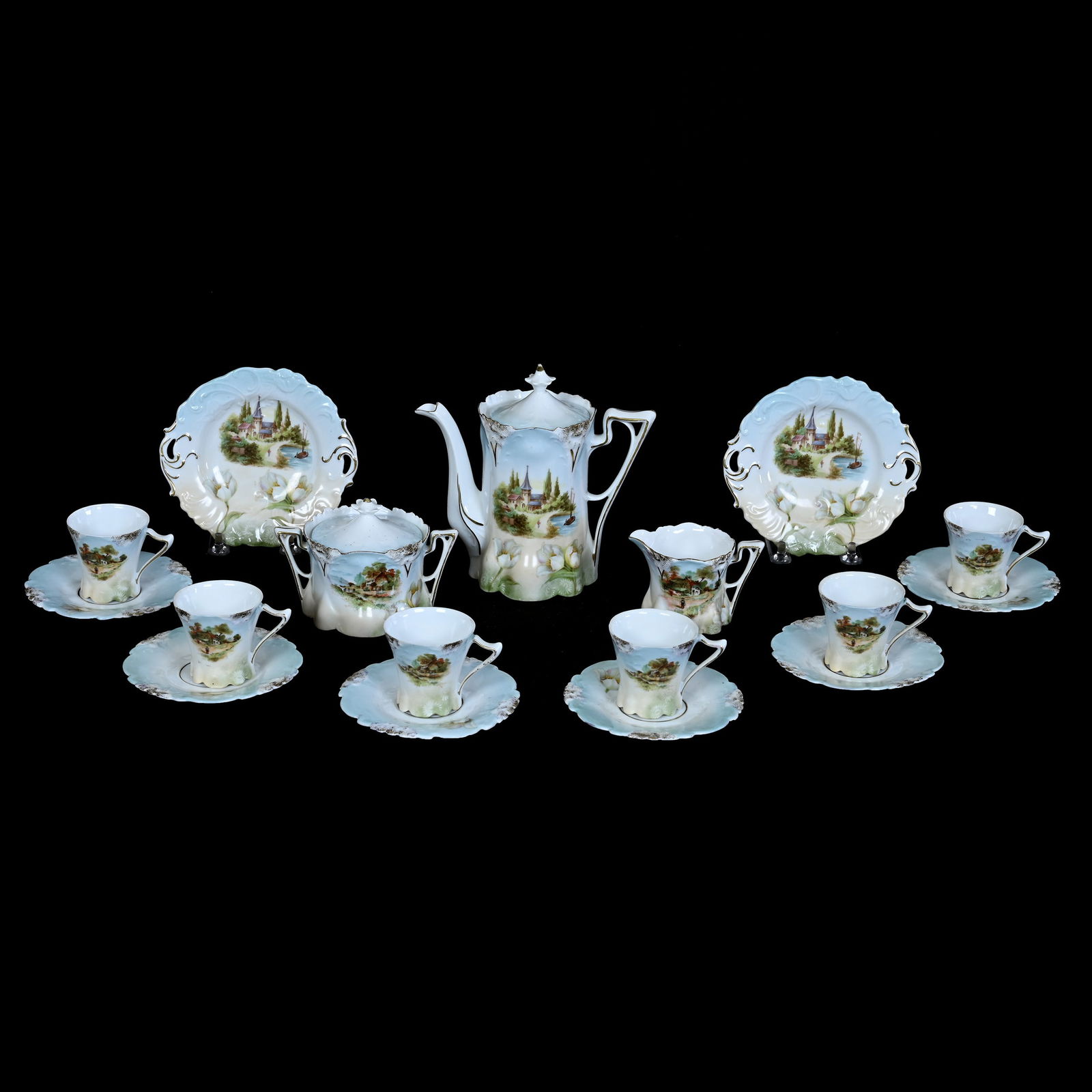 Child's Tea Set, Eleven Piece, Unmarked R.S. Prussia, Lily Mold (1 of 4)