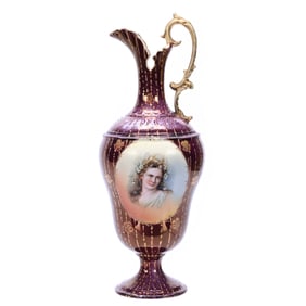Pedestal Ewer, Royal Saxe, Medallion Portrait Of Young Woman Wearing Floral Wreath