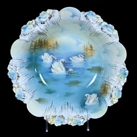 Bowl Marked R.S. Prussia, Icicle Mold, Swan Scenic Decor