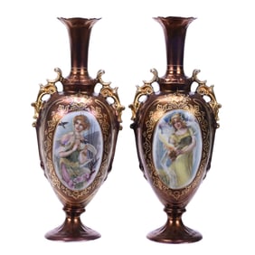 Pair Pedestal Vases Marked Prov Saxe