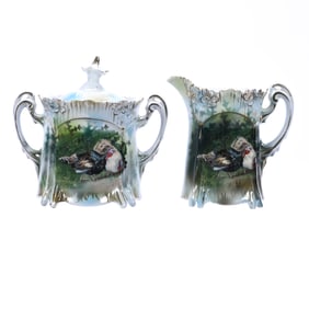 Creamer & Sugar Set Marked R.S. Prussia, Icicle Mold