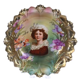 Bowl, Unmarked R.S. Prussia, Mold #98, Lebrun With Hat Portrait