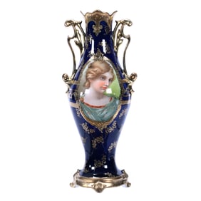 Vase, Two Handles, Marked Royal Vienna, Medallion Portrait Of Young Woman