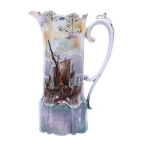 Tankard, Unmarked R.S. Prusia, Masted Schooner Scenic Decor