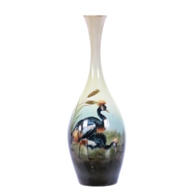 Vase, Bowling Pin Shape, Unmarked R.S. Prussia, Rare Black Crane Decor