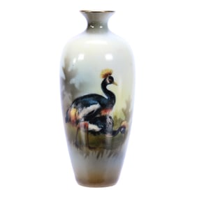 Salesman Sample Vase Marked R.S. Poland, Black Crane Scenic Decor