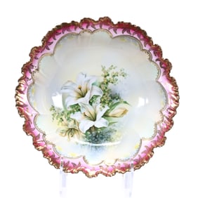 Bowl Marked R.S. Prussia, Yellow & Gray Tones, White Lily Decor