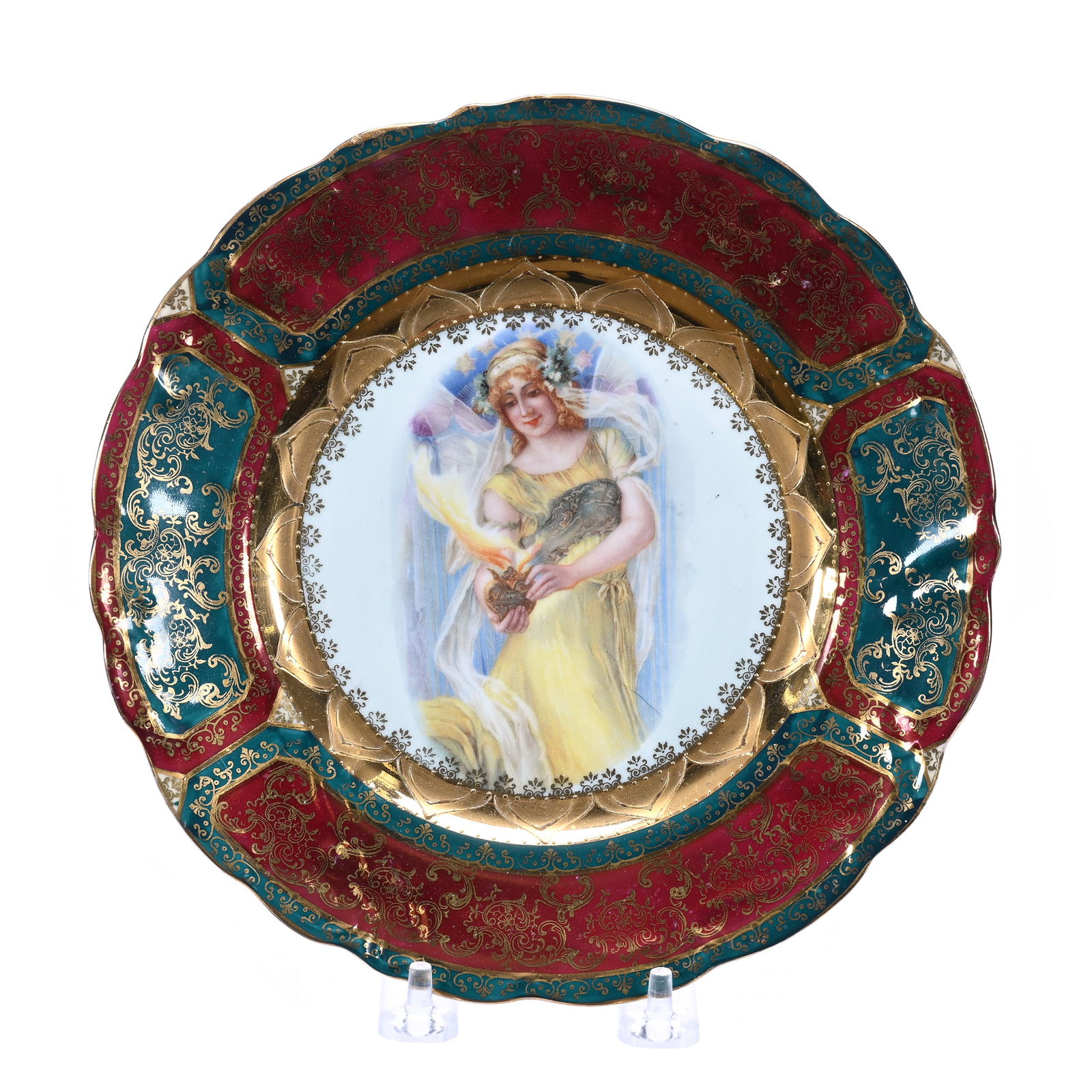 Plate Marked Prov Saxe, Scene Of Woman Holding Heart Of Flames (1 of 2)