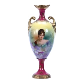 Pedestal Vase, Two Handles, Unmarked R.S. Prussia, Recamier Portrait