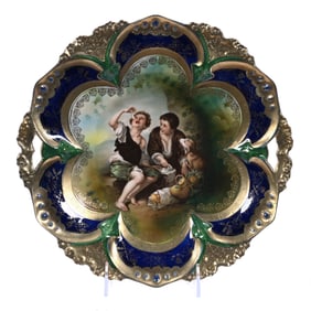Cake Plate Marked R.S. Prussia, Point And Clover Mold, Melon Eaters Scenic Decor