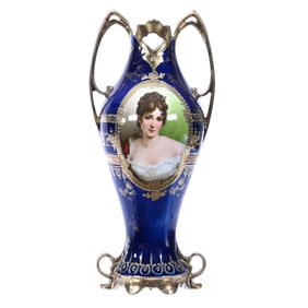 Vase, Two Handles, Marked Royal Vienna, Medallion Portrait Of Recamier