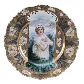 Plate, Marked R.S. Prussia, Mold 343 Winter Season Keyhole Portrait W/ Iridescent Tiffany Border