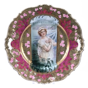 Cake Plate Marked R.S. Prussia, Mold #343, Winter Season Keyhole Portrait