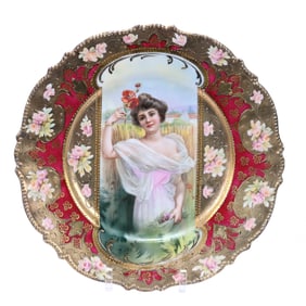 Plate Marked R.S. Prussia, Mold #343, Summer Season Keyhole Portrait