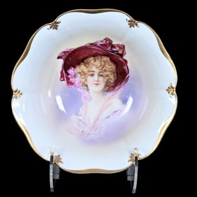 Bowl Marked Prov Saxe, Rare Gibson Girl "Evelyn" Portrait