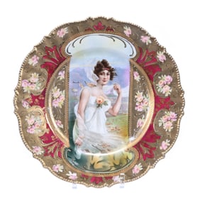 Plate Marked R.S. Prussia, Mold #343, Fall Season Keyhole Portrait