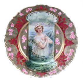 Plate Marked R.S. Prussia, Mold #343, Winter Season Keyhole Portrait